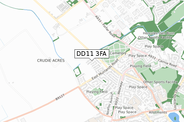 DD11 3FA map - small scale - OS Open Zoomstack (Ordnance Survey)