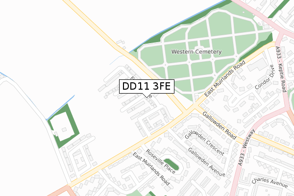 DD11 3FE map - large scale - OS Open Zoomstack (Ordnance Survey)