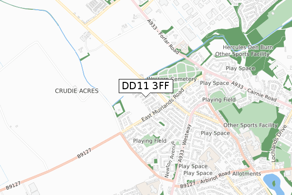 DD11 3FF map - small scale - OS Open Zoomstack (Ordnance Survey)