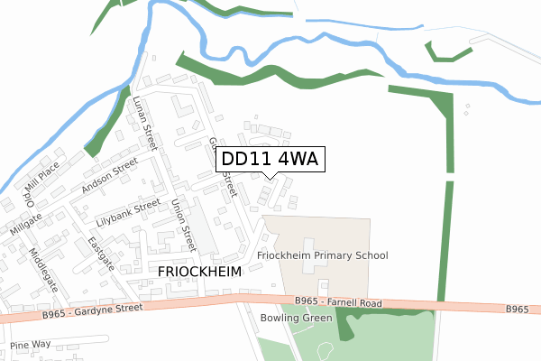 DD11 4WA map - large scale - OS Open Zoomstack (Ordnance Survey)