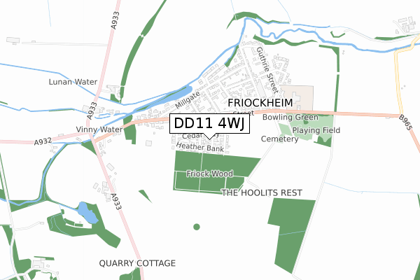 DD11 4WJ map - small scale - OS Open Zoomstack (Ordnance Survey)