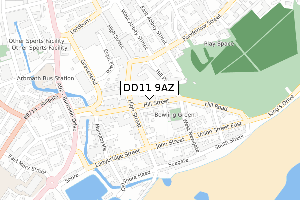 DD11 9AZ map - large scale - OS Open Zoomstack (Ordnance Survey)