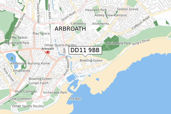 DD11 9BB map - small scale - OS Open Zoomstack (Ordnance Survey)