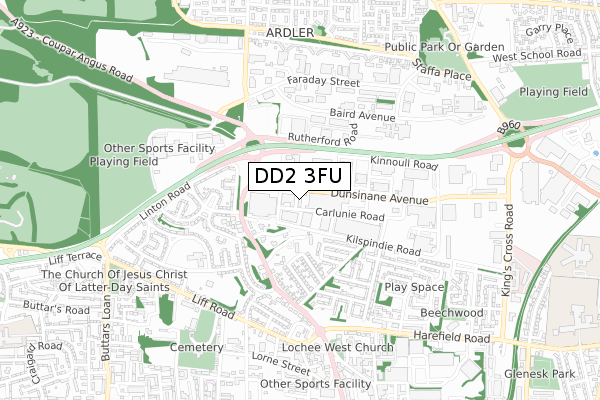 DD2 3FU map - small scale - OS Open Zoomstack (Ordnance Survey)