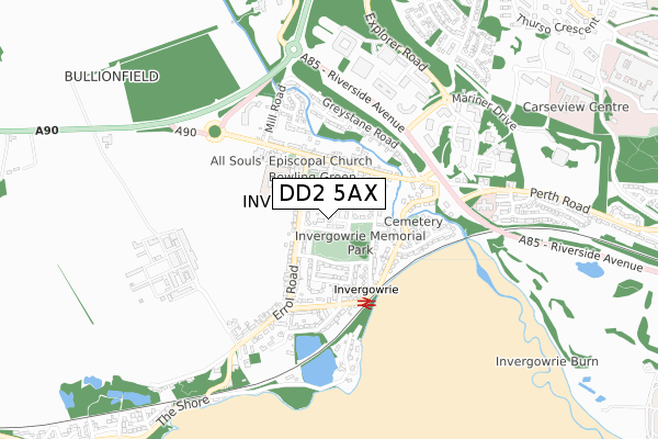 DD2 5AX map - small scale - OS Open Zoomstack (Ordnance Survey)