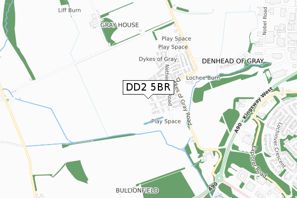DD2 5BR map - small scale - OS Open Zoomstack (Ordnance Survey)