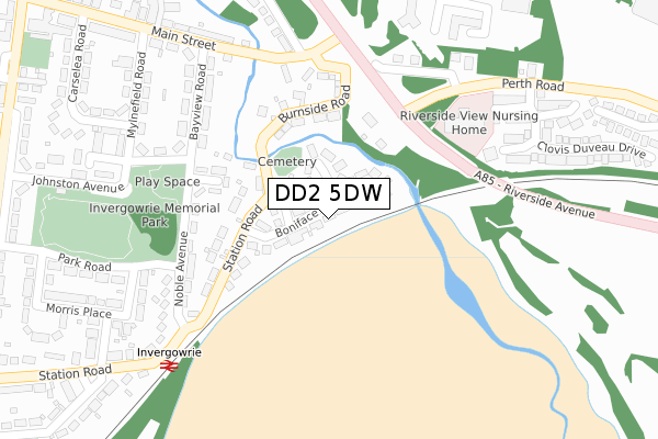 DD2 5DW map - large scale - OS Open Zoomstack (Ordnance Survey)