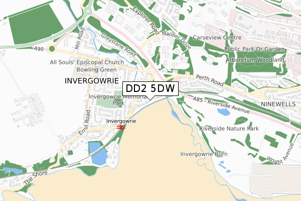 DD2 5DW map - small scale - OS Open Zoomstack (Ordnance Survey)
