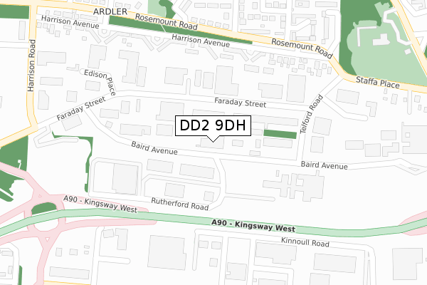 DD2 9DH map - large scale - OS Open Zoomstack (Ordnance Survey)