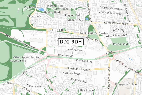 DD2 9DH map - small scale - OS Open Zoomstack (Ordnance Survey)