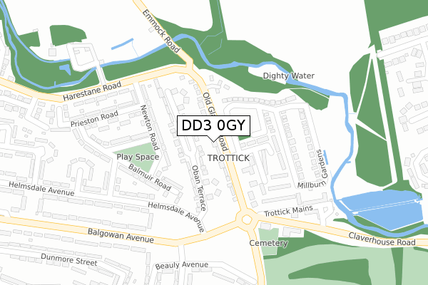 DD3 0GY map - large scale - OS Open Zoomstack (Ordnance Survey)