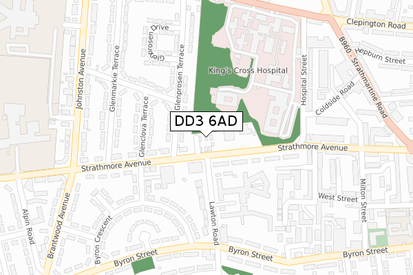 DD3 6AD map - large scale - OS Open Zoomstack (Ordnance Survey)