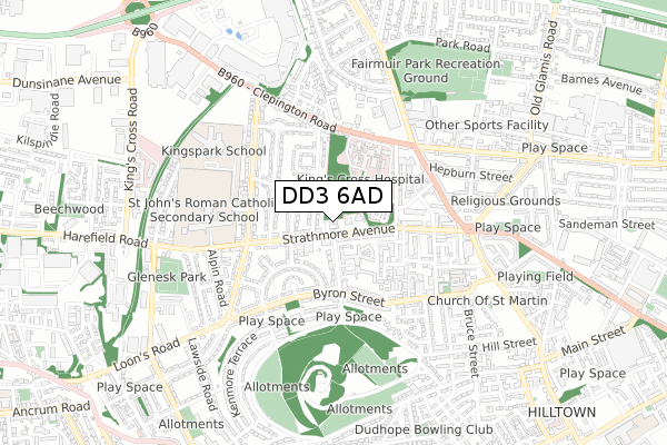 DD3 6AD map - small scale - OS Open Zoomstack (Ordnance Survey)