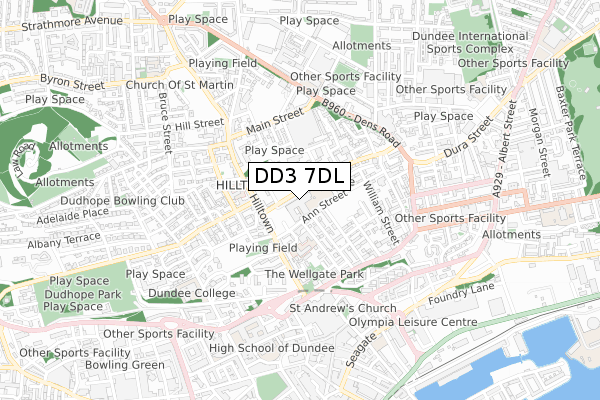 DD3 7DL map - small scale - OS Open Zoomstack (Ordnance Survey)