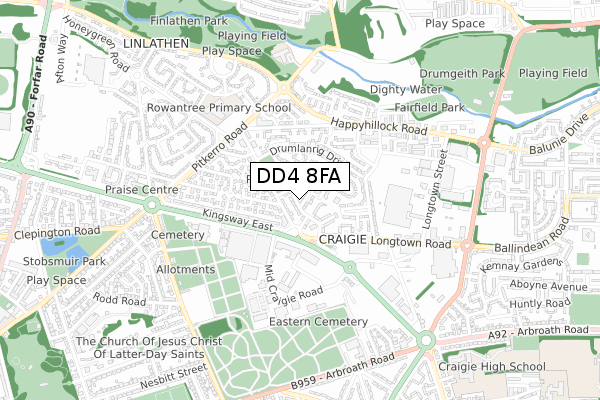 DD4 8FA map - small scale - OS Open Zoomstack (Ordnance Survey)