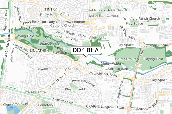 DD4 8HA map - small scale - OS Open Zoomstack (Ordnance Survey)