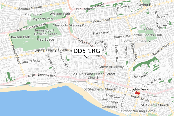 DD5 1RG map - small scale - OS Open Zoomstack (Ordnance Survey)