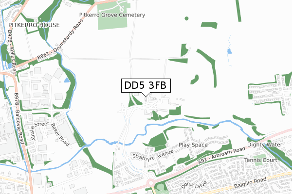 DD5 3FB map - small scale - OS Open Zoomstack (Ordnance Survey)