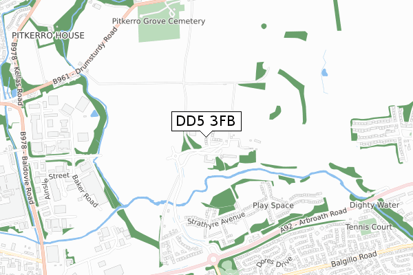 DD5 3FB map - small scale - OS Open Zoomstack (Ordnance Survey) DD5 3FB map - small scale - OS Open Zoomstack (Ordnance Survey)