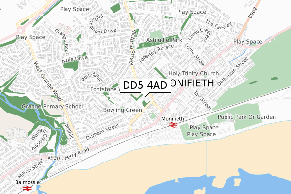 DD5 4AD map - small scale - OS Open Zoomstack (Ordnance Survey)