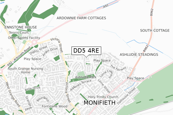 DD5 4RE map - small scale - OS Open Zoomstack (Ordnance Survey)