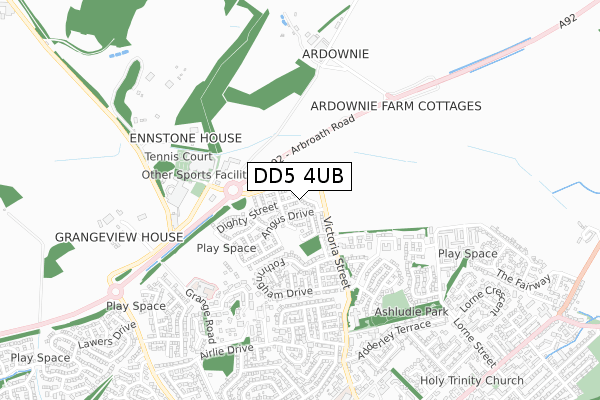 DD5 4UB map - small scale - OS Open Zoomstack (Ordnance Survey)