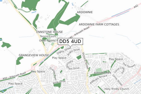 DD5 4UD map - small scale - OS Open Zoomstack (Ordnance Survey)