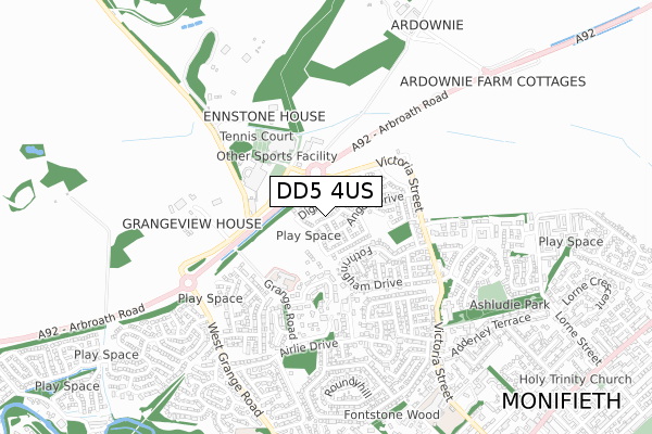 DD5 4US map - small scale - OS Open Zoomstack (Ordnance Survey)