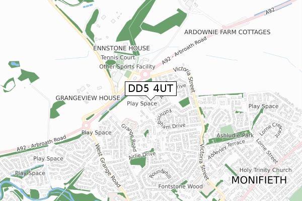 DD5 4UT map - small scale - OS Open Zoomstack (Ordnance Survey)