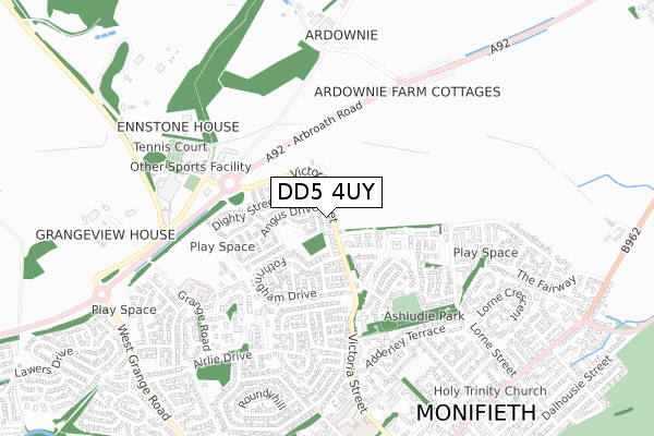 DD5 4UY map - small scale - OS Open Zoomstack (Ordnance Survey)