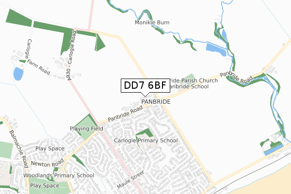 DD7 6BF map - small scale - OS Open Zoomstack (Ordnance Survey)
