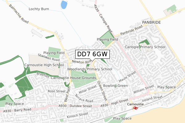 DD7 6GW map - small scale - OS Open Zoomstack (Ordnance Survey)