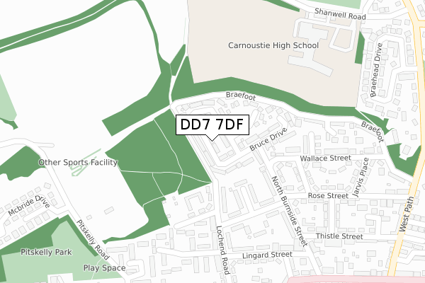 DD7 7DF map - large scale - OS Open Zoomstack (Ordnance Survey)