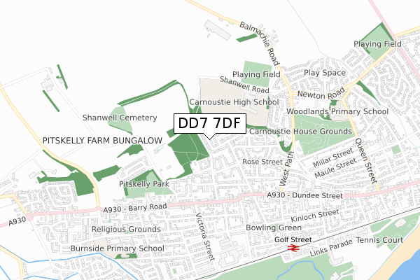 DD7 7DF map - small scale - OS Open Zoomstack (Ordnance Survey)