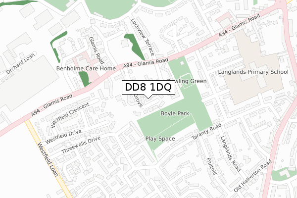 DD8 1DQ map - large scale - OS Open Zoomstack (Ordnance Survey)