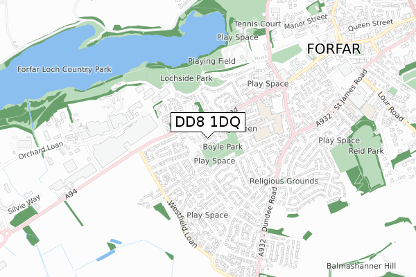 DD8 1DQ map - small scale - OS Open Zoomstack (Ordnance Survey)