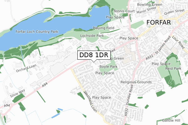 DD8 1DR map - small scale - OS Open Zoomstack (Ordnance Survey)