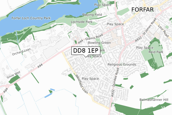 DD8 1EP map - small scale - OS Open Zoomstack (Ordnance Survey)