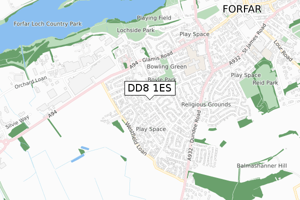 DD8 1ES map - small scale - OS Open Zoomstack (Ordnance Survey) DD8 1ES map - small scale - OS Open Zoomstack (Ordnance Survey)