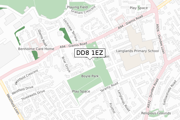 DD8 1EZ map - large scale - OS Open Zoomstack (Ordnance Survey) DD8 1EZ map - large scale - OS Open Zoomstack (Ordnance Survey)