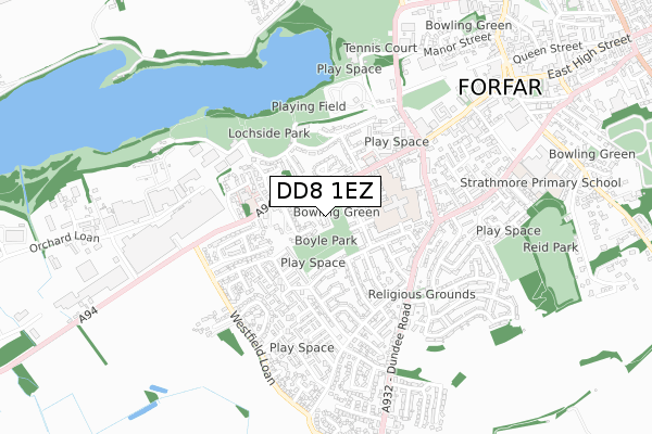DD8 1EZ map - small scale - OS Open Zoomstack (Ordnance Survey)