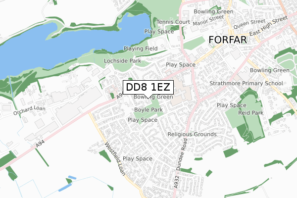 DD8 1EZ map - small scale - OS Open Zoomstack (Ordnance Survey) DD8 1EZ map - small scale - OS Open Zoomstack (Ordnance Survey)