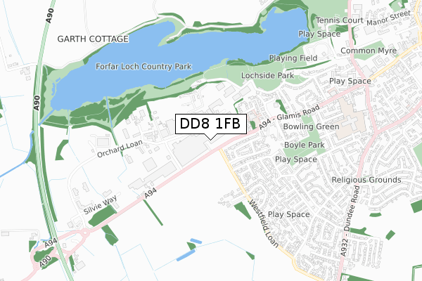 DD8 1FB map - small scale - OS Open Zoomstack (Ordnance Survey)