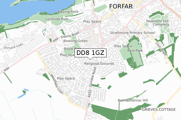 DD8 1GZ map - small scale - OS Open Zoomstack (Ordnance Survey) DD8 1GZ map - small scale - OS Open Zoomstack (Ordnance Survey)
