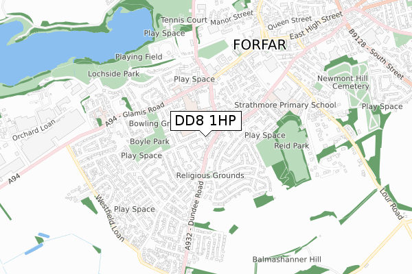 DD8 1HP map - small scale - OS Open Zoomstack (Ordnance Survey)