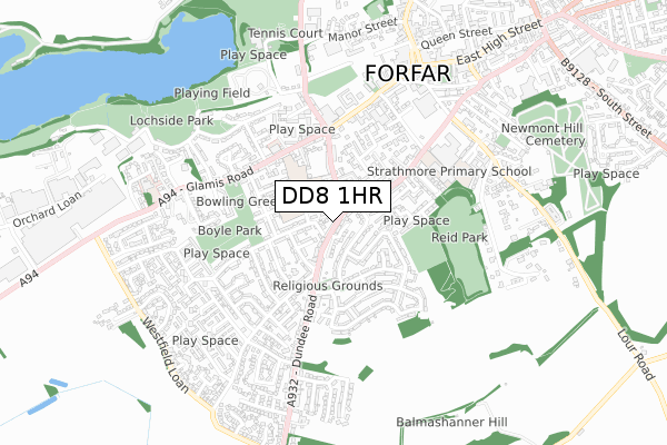DD8 1HR map - small scale - OS Open Zoomstack (Ordnance Survey)