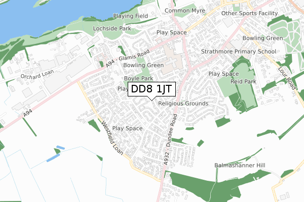 DD8 1JT map - small scale - OS Open Zoomstack (Ordnance Survey)