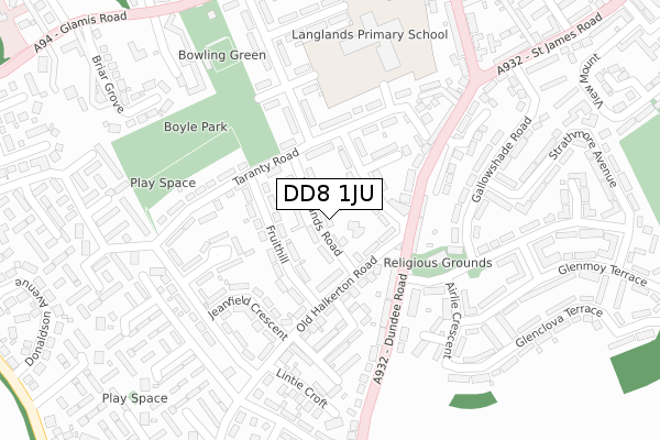 DD8 1JU map - large scale - OS Open Zoomstack (Ordnance Survey) DD8 1JU map - large scale - OS Open Zoomstack (Ordnance Survey)
