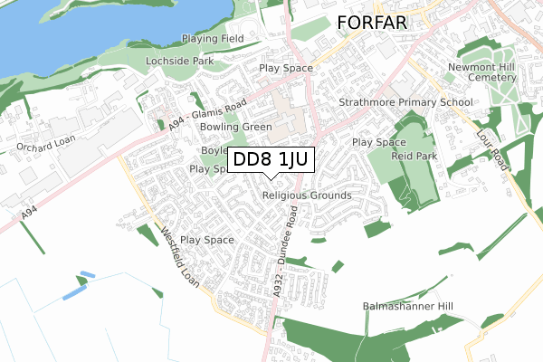 DD8 1JU map - small scale - OS Open Zoomstack (Ordnance Survey)