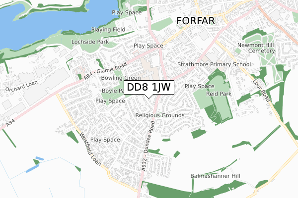 DD8 1JW map - small scale - OS Open Zoomstack (Ordnance Survey)